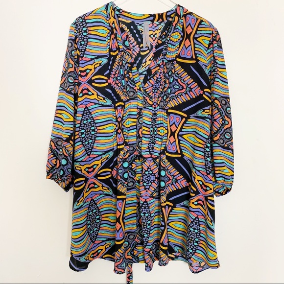 Melissa McCarthy Seven7 Tops - Melissa McCarthy Geo Print Pintuck Blouse Size 2X